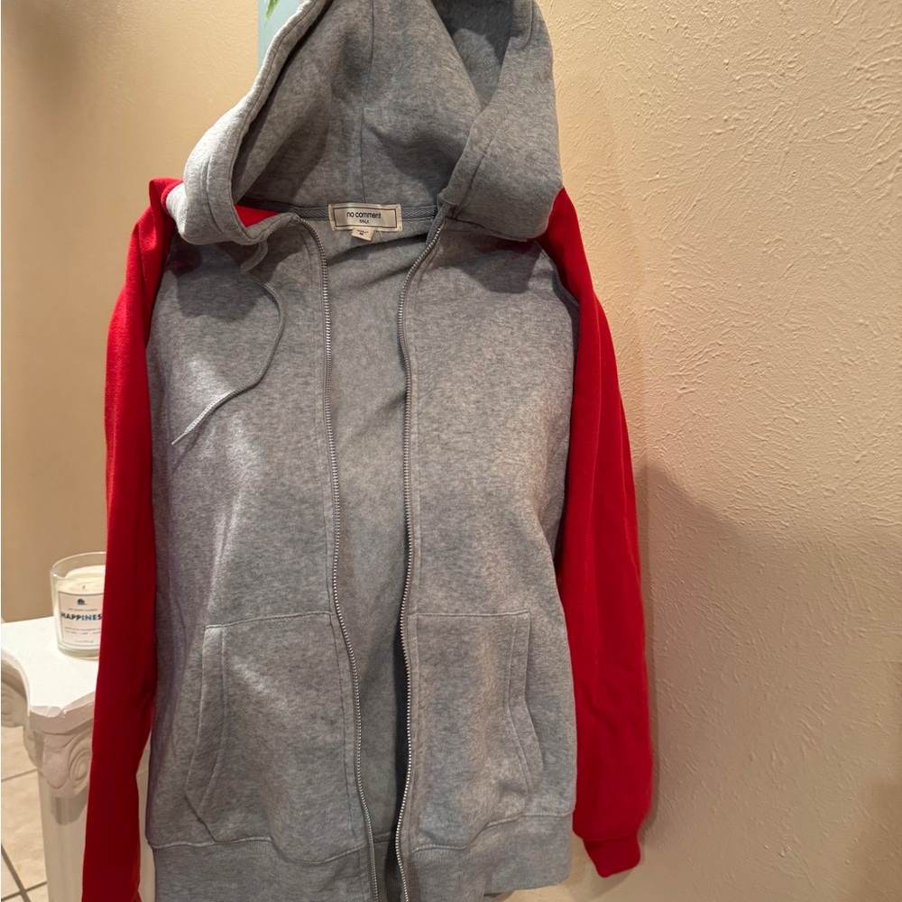 Stylish Gray and Red Women's Hoodie Jacket